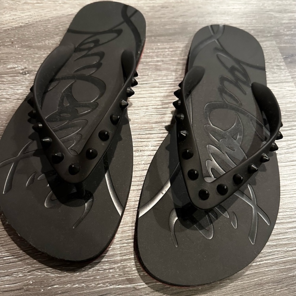 Christian Louboutin Loubi Flip Studded Flip Flops in Black 38